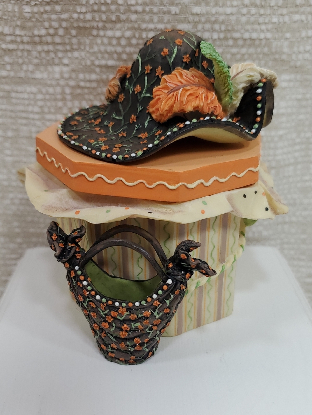 Willow Hall Boston Hat Bucket Bag Black Orange Cream Hatbox Trinket Box